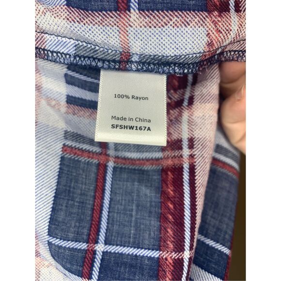 Market & Spruce Stitch Fix Womens Blouse Size Small Blue Pink 1/2 Button Hi-Low - Picture 4 of 5